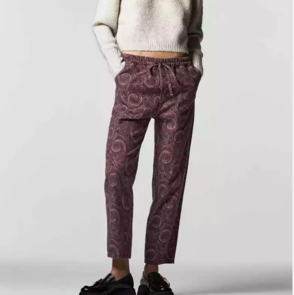Zara Paisley Print Pants, Straight Leg Drawstring 🌿 - Picture 4 of 15